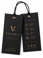 Étiquettes volantes personnalisées pour vêtements, chaussures et sacs, en papier blanc imperméable, avec logo de marque privée, impression dorée et cordon