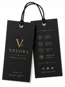 Etiquetas Colgantes Personalizadas para Ropa, Zapatos y Bolsos, con Logotipo de Marca Privada, Papel Blanco Impermeable, Impresión en Dorado y Cuerda - Product Image 3