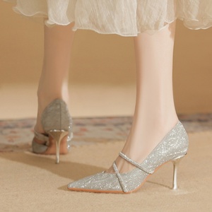 Zapatos de Tacón Alto de Estilo Francés para Mujer, con Diseños de Cristales y Diamantes, de Piel Auténtica, Elegantes, para Bodas de Verano - Product Image 6