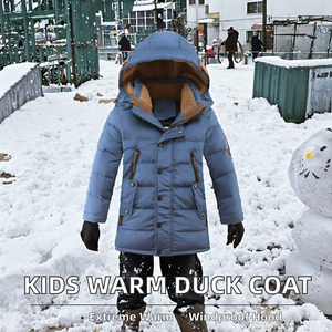 Veste d'hiver matelassée en duvet pour enfants, à capuche, coupe-vent, respirante, réversible, épaisse, pour garçons, -30 degrés - Product Image 2