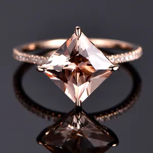 Beautiful Designs Jewelry Princess Cut 2.18ct Natural Morganite Diamond Ring Jewellery 18k Pure Rose Gold Luxury Wedding Rings