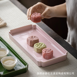 Bandeja Rectangular de Cerámica para Té, Plato de Porcelana de Color Sólido para Servir Té y Aperitivos en Casa - Product Image 4