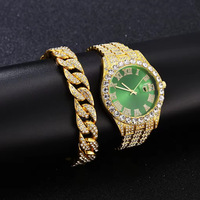 Relojes de Lujo Personalizados al por Mayor, sin Marca, para Hombre y Mujer, con Esferas Grandes y Completamente Adornados con Diamantes, Conjuntos de Regalo con Brazalete