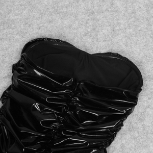 New Party <strong>Dresses</strong> <strong>Women</strong> <strong>Christmas</strong> Eve <strong>Dresses</strong> Metallic Jersey Black PU Strapless Ruched <strong>Dress</strong> - Product Image 6