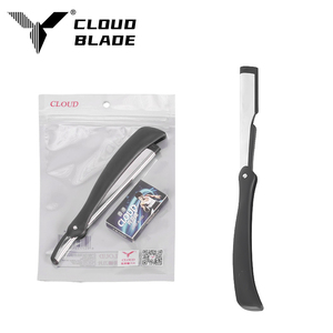 Rasoir droit de haute qualité CLOUD avec 5 lames, manche noir, support de lame en acier inoxydable, conçu pour les barbiers et le rasage - Product Image 1