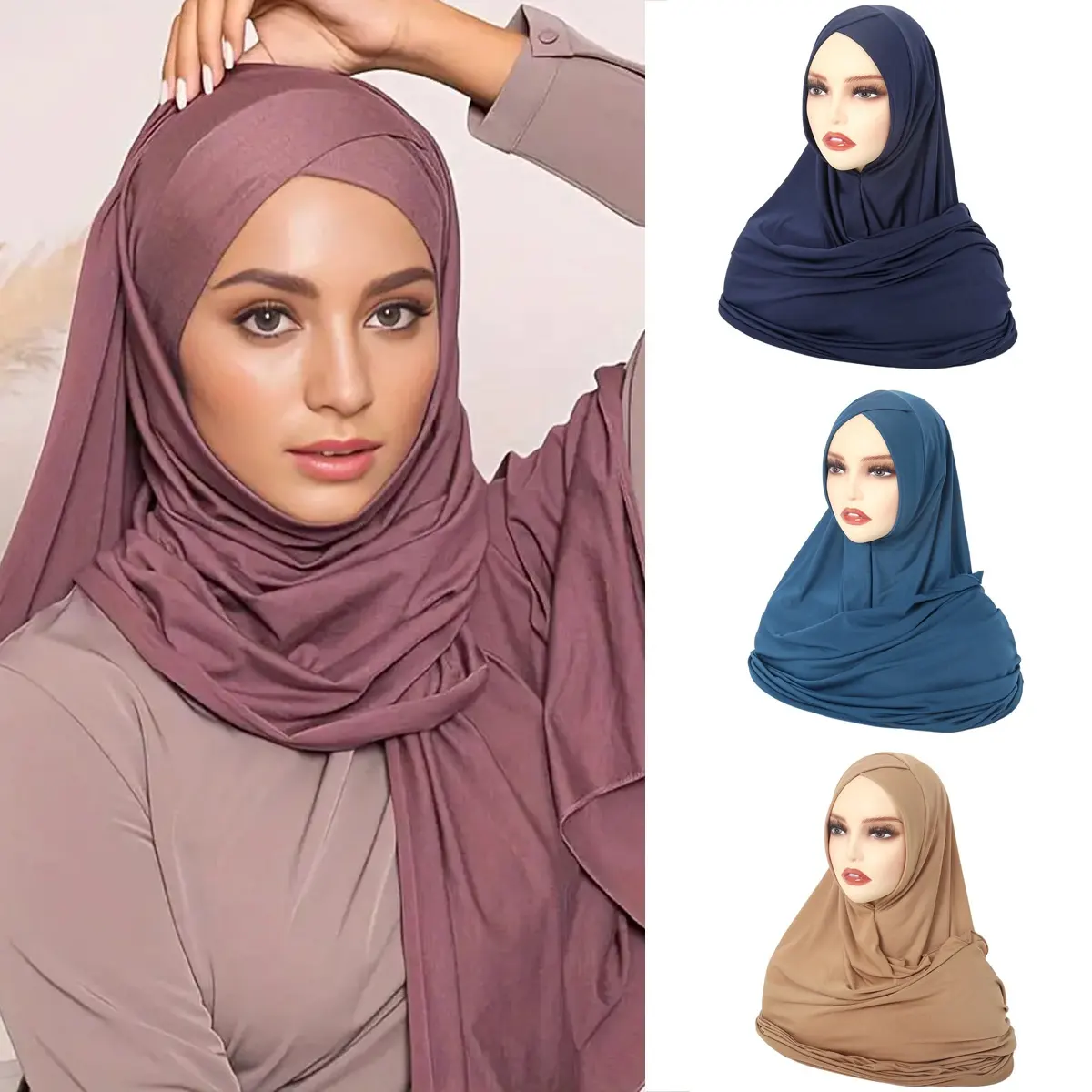 Zifeng OEM Tela Turbante Crystal hemp cross one-piece Headscarf Women's hood Muslim Hijab
