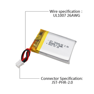 סוללת ליתיום יון פולימר UFX 753040-5C 800mAh <span class=keywords><strong>3</strong></span>.<span class=keywords><strong>7V</strong></span> קצב פריקה גבוה, סוללת ליפו קטנה ביותר - Product Image 3