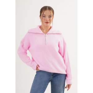 Pull en maille Thessaloniki rose à col zippé pour femme, manches longues, décontracté, anti-boulochage, 16 Gg, couleur corne - Product Image 3