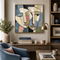 Peinture sur toile texturée abstraite vintage de luxe, portrait de visage, art mural, figurine de femme moderne, décoration suspendue pour hôtel et intérieur de maison