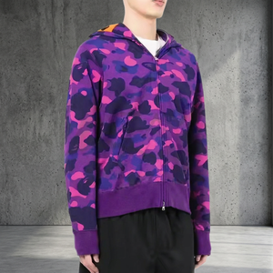 Sweat-shirt unisexe 100 % coton uni à fermeture éclair, double capuche brodée, coupe ample, séchage rapide, idéal pour l'automne - Product Image 3