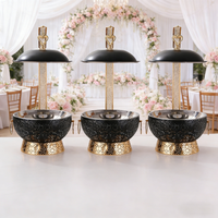 Plat de service rond noir en acier inoxydable 8,0 L pour buffet de mariage et banquets d'hôtel, chauffage à la vapeur, avec grilles réglables, maintien au chaud jusqu'à 6 heures