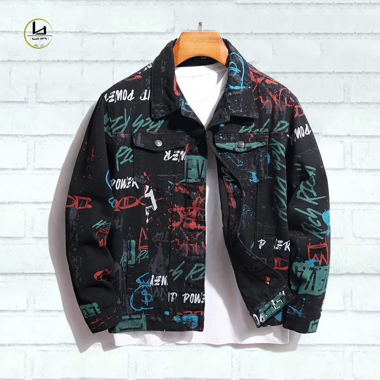 wholesale high quality custom brand denim jackets multi-colored plus size coats paint jean jacket for men