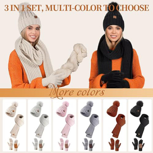 Ensemble <span class=keywords><strong>bonnet</strong></span>, écharpe et gants Zhenbang pour l'hiver, uni, avec pompon, écharpe longue, écharpe de cou, gants tactiles, 3 pièces, 100% acrylique - Product Image 2
