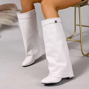 <span class=keywords><strong>Stivali</strong></span> alti da donna sopra il ginocchio con punta tonda, <span class=keywords><strong>zeppa</strong></span> coperta, cinturino con fibbia, <span class=keywords><strong>stivali</strong></span> alla moda all'ingrosso - Product Image 2