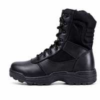 Bottes tactiques mi-mollet en cuir pleine fleur noir, à lacets et fermeture éclair