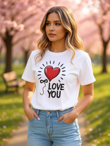 T-shirt da donna con stampa di cuori e palloncini per San Valentino, girocollo, manica corta, casual, primavera estate, taglie forti, 100% cotone - Product Image 2