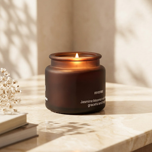 <span class=keywords><strong>Bougie</strong></span> parfumée en cire de soja de 8 oz avec logo personnalisé, pot en verre givré brun avec logo imprimé, bougies parfumées - Product Image 2