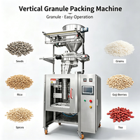 Dispositif de manutention de granulés pour céréales, graines, épices, baies de Goji et thé, avec dosage volumétrique vertical par godet, formage de sachets, thermoscellage et découpe