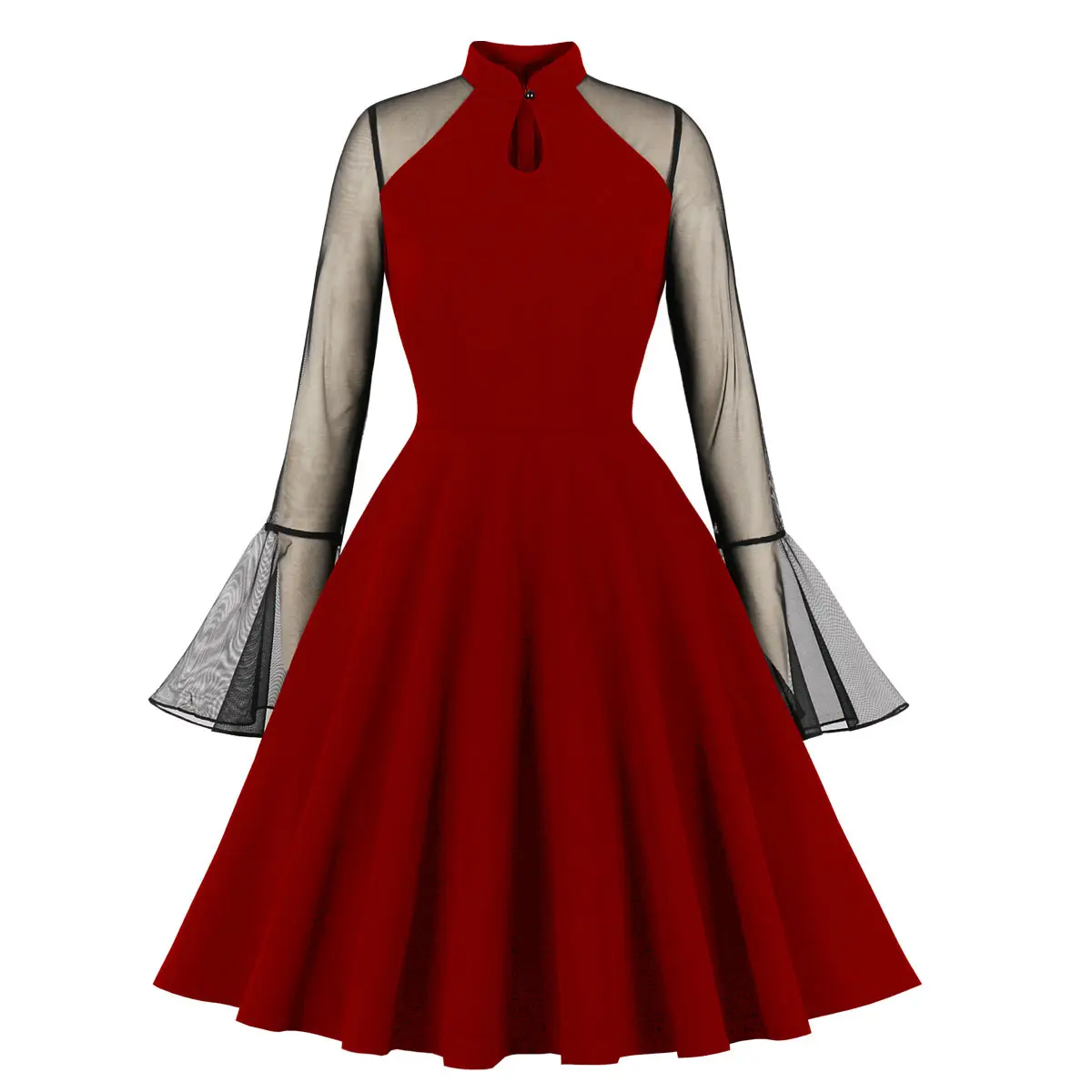 MXN 3277 красный черный женский Хэллоуин Черная Королева Сетка с высоким воротником ведьма Сетчатое элегантное платье для женщин