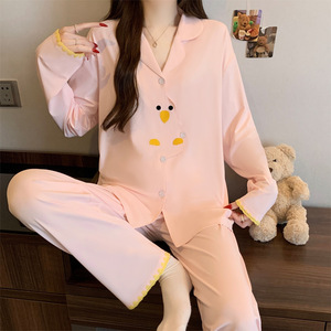 Conjunto de Pijama Feminino de Manga Longa com Estampa de Gato, Roupas de Dormir Fofas para Outono e Inverno, Conjunto de Duas Peças Kawaii - Product Image 3