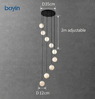 Lustre minimaliste postmoderne en albâtre, lampe suspendue sphérique artistique multi-lumières pour escalier, villa, salon