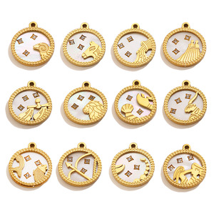 Ciondolo Segno Zodiacale Vintage in Acciaio Inossidabile Placcato Oro 18k con Madreperla per Creazione Gioielli Fai-da-Te - Product Image 1