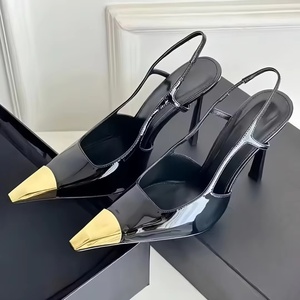 Sandalias de Tacón Alto de Diseño de Lujo, Último Modelo 2026, Cuero Genuino, Elegantes, con Punta Dorada, para Mujer, Ideales para Bodas y Fiestas - Product Image 5