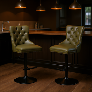 Retro Velvet Bar <b>Stools</b> <b>Adjustable</b> Height 26-33 Inch Swivel Metal Base Tufted Back Home Pub Furniture - Product Image 2