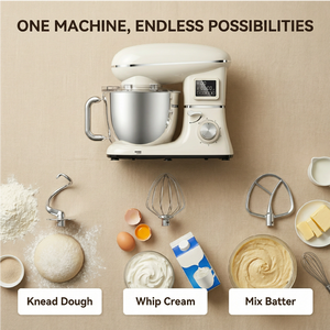 Batteur sur socle Planetary 6L avec bol en acier inoxydable, écran tactile 6 vitesses, 1300W, crochet pétrisseur et fouet métallique pour pain, gâteaux et œufs - Product Image 4
