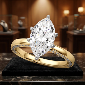 IGI Certified Marquise Cut Lab Grown Diamond Solitaire Wedding <b>Ring</b> with Accents 10K 14K 18K Gold 925 935 Silver <b>Rhodium</b> Plated - Product Image 1