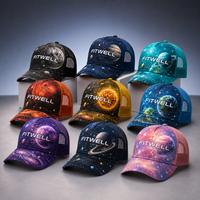 Gorra Trucker con Estampado Galáctico Personalizado OEM ODM, Gorra de Béisbol de Malla de Cinco Paneles para Marcas de Streetwear y Diseñadores