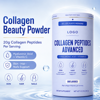 Poudre de peptides de collagène avancée avec acide hyaluronique et vitamine C, complément pour l'hydratation de la peau, des cheveux sains et des ongles forts