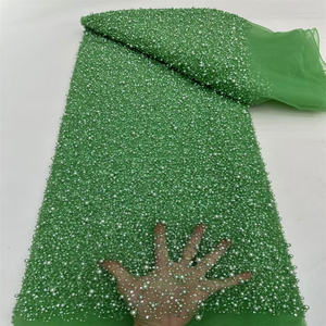 Горячая распродажа, французская сетчатая кружевная ткань, роскошный африканский тюль, кружевная ткань с бисером, вышивка с блестками, кружевная ткань для свадьбы - Product Image 3