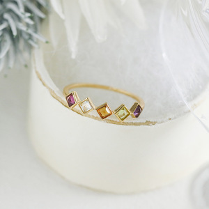Spot Groothandel Vierzijdige Ruit Geometrische Regenboog Multi Edelsteen Rose Rode Granaatappel Hemelsblauwe Topa <span class=keywords><strong>Ring</strong></span> - Product Image 4