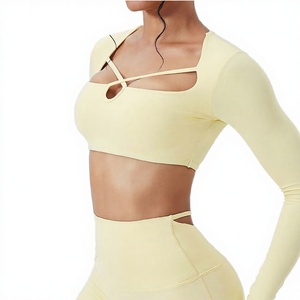 Square Neck <b>Long</b> <b>Sleeve</b> Yoga <b>Top</b> Quick Dry Breathable <b>Gym</b> Fitness Shirt Custom Logo Running Activewear - Product Image 3