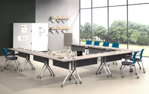 Bàn đào tạo di động bằng gỗ hiện đại với bánh xe bằng thép không gỉ gấp & lật chức năng lắp ráp dễ dàng - Product Image 3