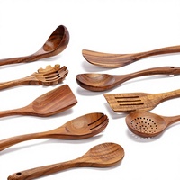 Ensemble complet d'ustensiles de cuisine en bois naturel, cuillères et spatules de qualité supérieure, outils de cuisson antiadhésifs, fabrication directe et sûre