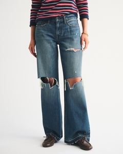 Jeans Anchos Rasgados de Color Azul Oscuro para Mujer, Personalizados por Leduo, Pantalones de Mezclilla Desgastados de Cintura Alta - Product Image 2