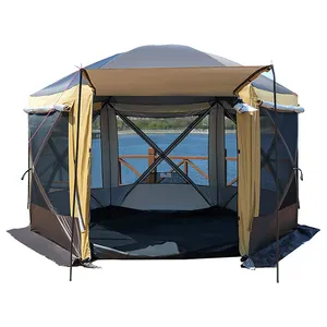 Barracas de acampamento automáticas, barracas hexagonais externas de 360*360 carpas para cair tienda de hexágono grande tendas, camada dupla para 8 p
