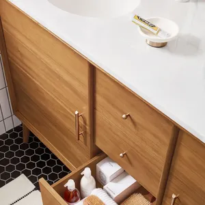 Solid Wood Opal Countertop Bathroom Vanities Wall Mounted Bathroom Cabinet With LED Mirror Cabinet