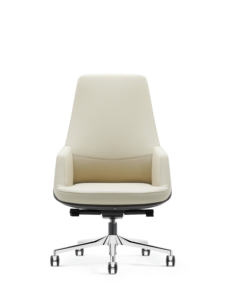 Chaise de bureau visiteur de luxe ergonomique en cuir véritable à dossier moyen, design moderne, réglable en hauteur, blanche, pour la maison et le bureau - Product Image 4