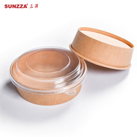Sunzza 1000ml 44 oz avec couvercle en papier rond étanche récipient jetable papier artisanal à emporter saladier