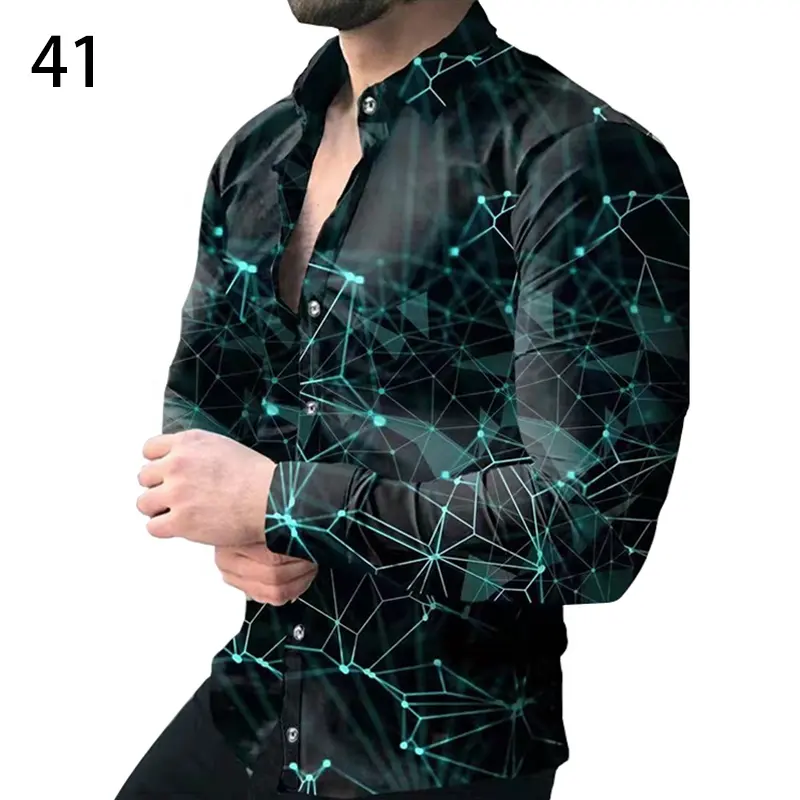 Mode Plus Size Bloem Man Lange Mouwen Button Down Gedrukt Shirt Mannen