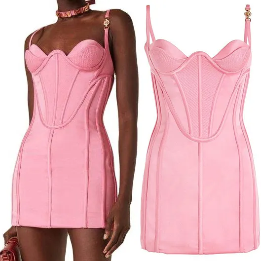 Moda olesa di lusso estate Cocktail rosa corsetto abito personalizzato in raso donna Bodycon Mini abito da sera per le donne