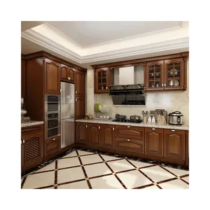 Factory Hot Sale Modular Modern Kitchen Cabinet Design Custom Solid Wood Walnut Kitchen Cabinets