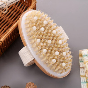 Brosse corporelle sèche en poils de sanglier naturels, ovale en bois, pour douche et bain, exfoliante, massage, traitement anti-cellulite, circulation sanguine - Product Image 3