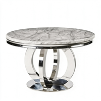 Table à manger ronde de luxe en verre trempé avec base en acier inoxydable poli, table de dîner personnalisée pour la salle à manger à domicile