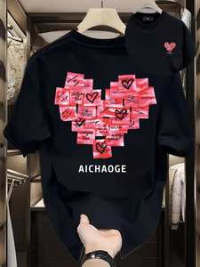 T-shirt Oversize da Uomo AichaoGe in Cotone Nero con Stampa a Cuore, Casual, a Maniche Corte, Vestibilità Ampia, in Tessuto Jersey Traspirante - Product Image 3