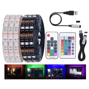 Free無料100 Pcs SMD 5050 RGB DC5V USB LED Strip 30 LEDs/m 5メートルLED Light Strip Flexible Tape TV Background Remote制御
