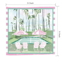 Tapis de Mahjong Imperméable Rose Pastel avec Motif Palmiers et Court de Tennis – Housse de Table de Jeu